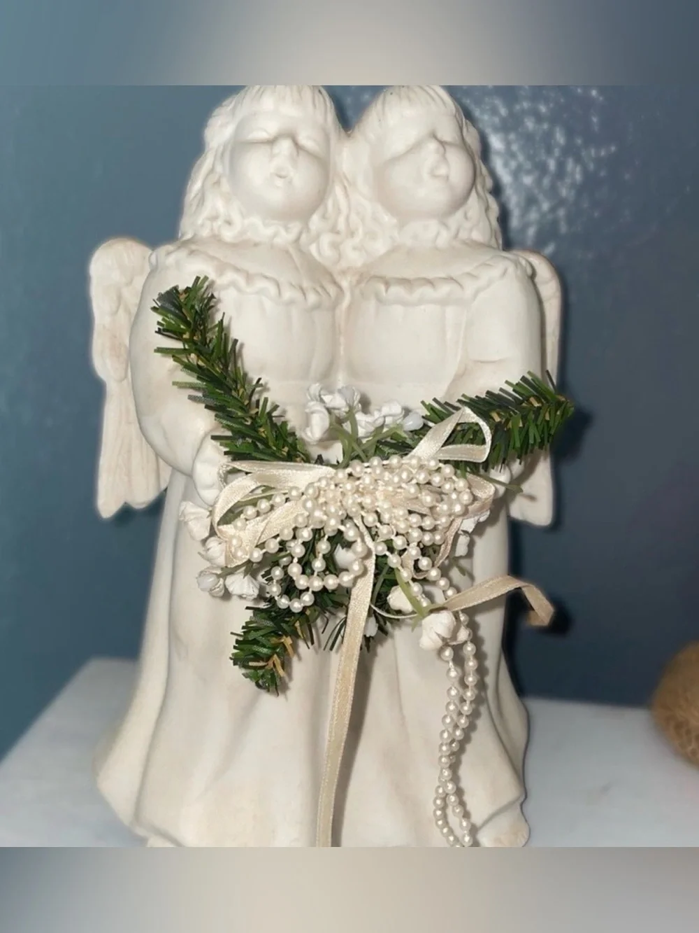 Vintage 1997 Signed Porcelain Singing Angels Candle Holder Figurine⁠